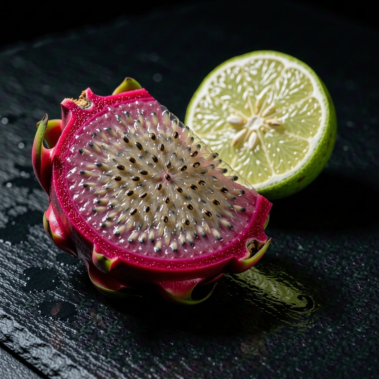 Detalle macro de frutas frescas y texturas botánicas